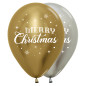 Ballons ronds 12" (30cm) imprimés Merry Christmas Assortiment  Chromé – 25 Pcs