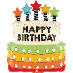 Ballon Gâteau d'Anniversaire avec Bougies étoiles  26inch (65cm) - Sempertex France