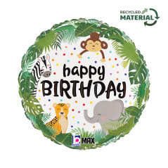 Ballon rond Happy Birthday Jungle 18inch (45cm) - Sempertex France