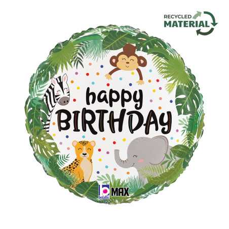 Ballon rond Happy Birthday Jungle 18inch (45cm) - Sempertex France