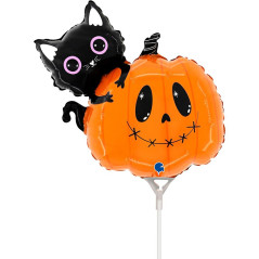 Ballon Mini Chat &amp; Citrouille Halloween 14inch (35cm) - Sempertex France