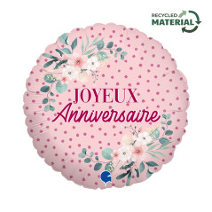 Ballon rond Joyeux Anniversaire Fleurs 18inch (45cm) - Sempertex France