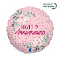 Ballon rond Joyeux Anniversaire Fleurs 18" (45cm)