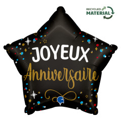 Ballon éoile Joyeux Anniversaire Noir 18inch (45cm) - Sempertex France