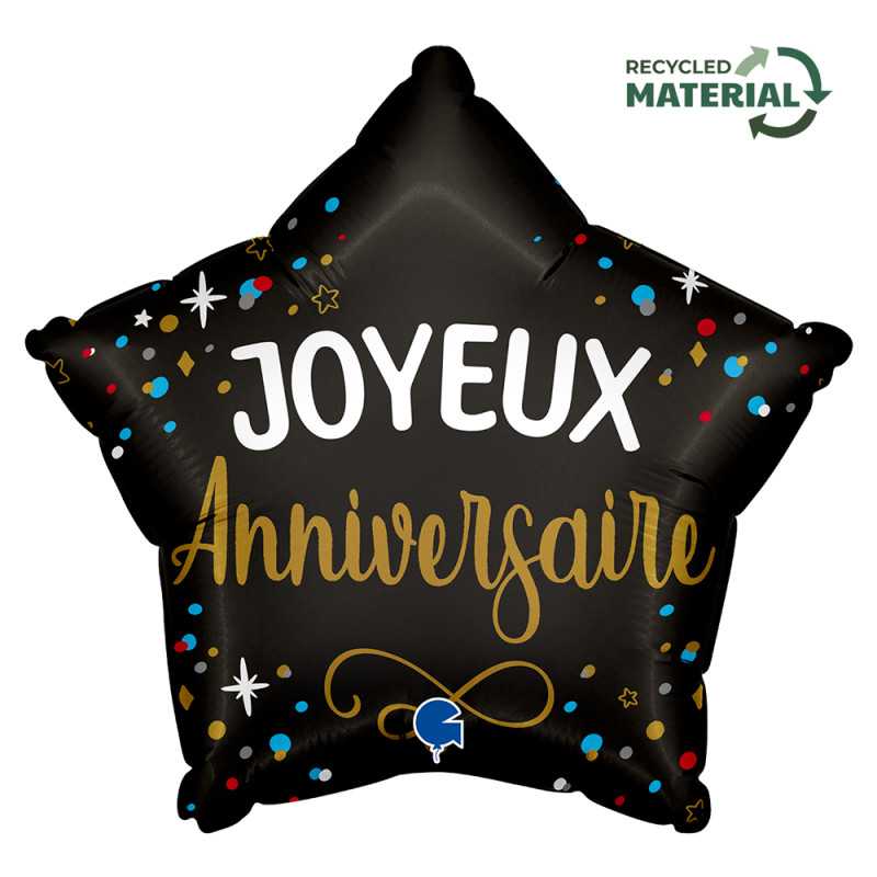 Happy Birthday Star Balloon Black 18" (45cm)