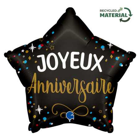 Ballon éoile Joyeux Anniversaire Noir 18inch (45cm) - Sempertex France