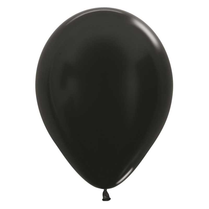 Ballons ronds 12" (30cm) noir métallique (Metallic Black 580) – 50 Pcs