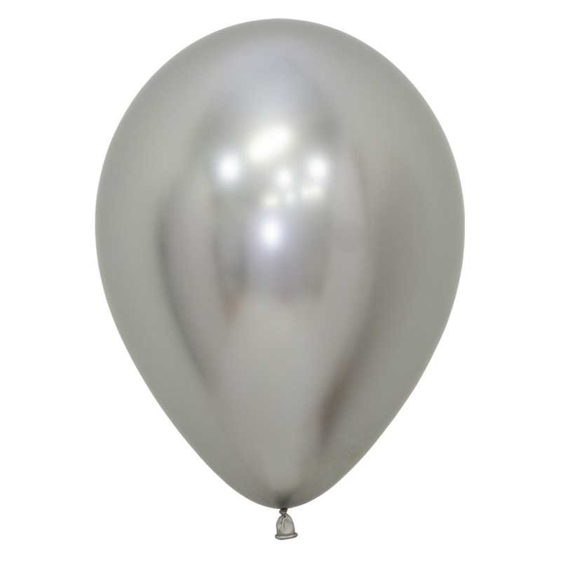 Ballons ronds 12" (30cm) argent chromé (Reflex Silver 981) – 50 Pcs