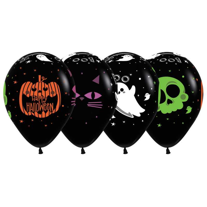 Ballons ronds 12" (30cm) imprimés Happy Halloween Friends – 25 Pcs