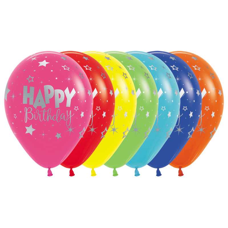 Ballons ronds 12" (30cm) imprimés Happy Birthday multicolores – 25 Pcs