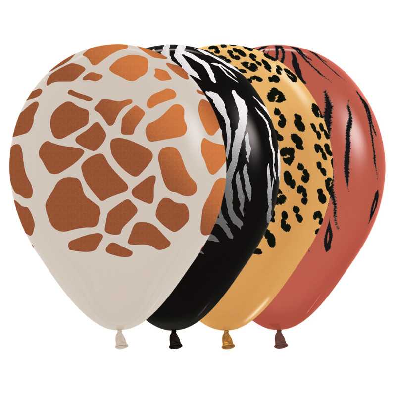Ballons ronds 12" (30cm) imprimés motifs animaux – 25 Pcs