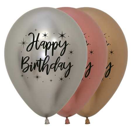 Ballons imprimés 12inch (30cm) - Happy Birthday - Radiant - Reflex Assortment R12HBRAD900 Sempertex France