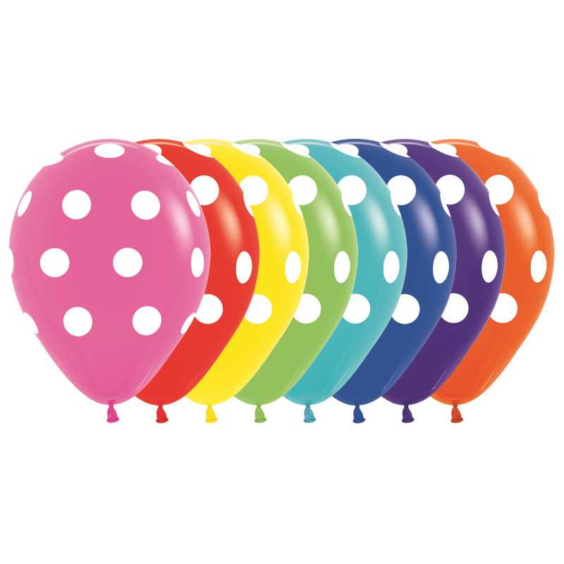 Ballons ronds 12" (30cm) imprimés Polka Dots  Assortiment Fashion  – 25 Pcs