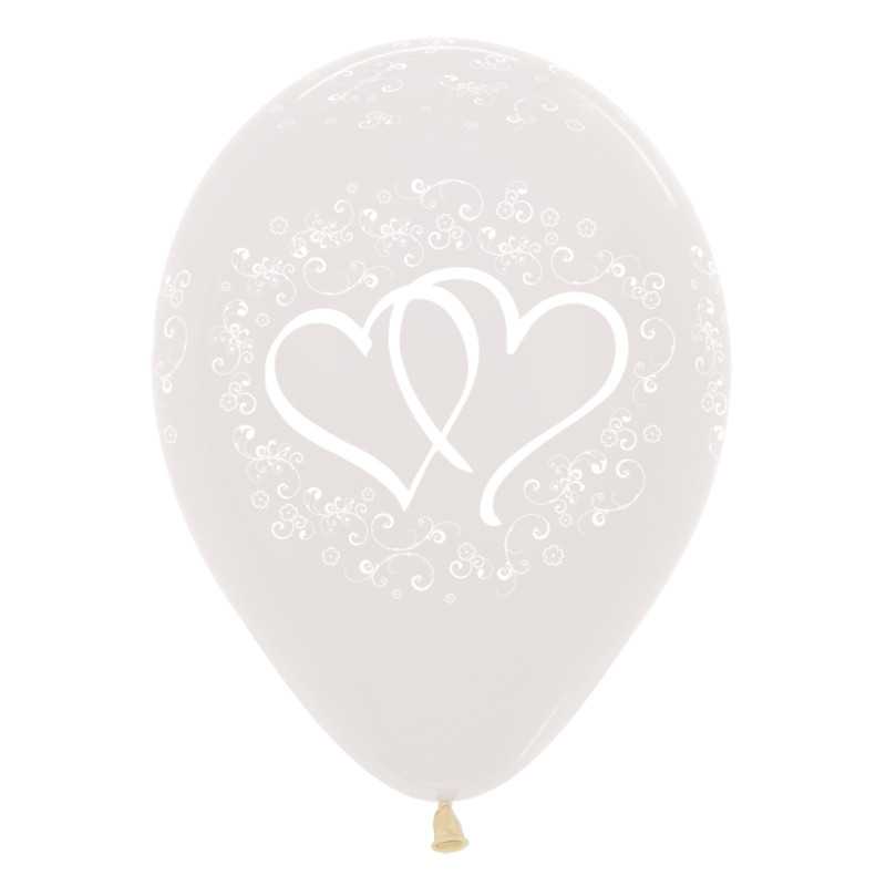 Ballons ronds 12" (30cm) imprimés Coeurs entrelacés transparent – 25 Pcs