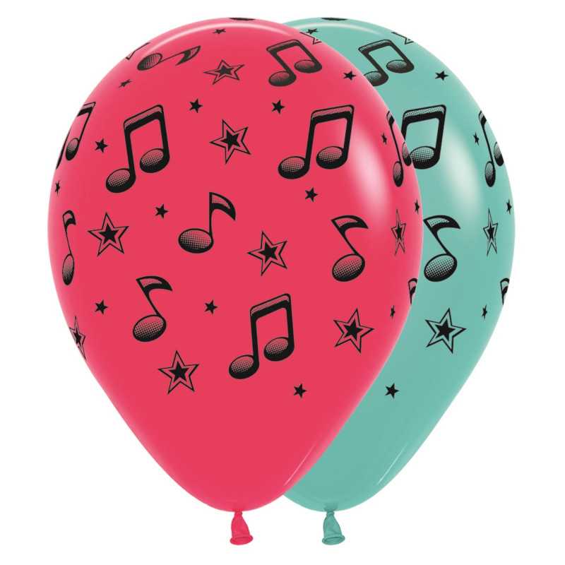 Ballons ronds 12" (30cm) imprimés Notes de Musique  – 25 Pcs