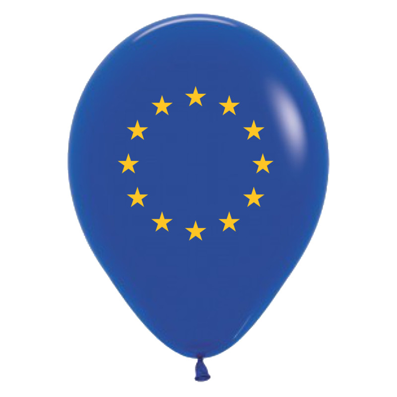 Ballons ronds 12" (30cm) bleu roi imprimé drapeau européen – 25 Pcs