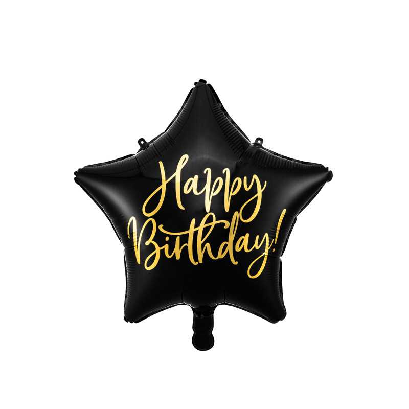 Ballon étoile Happy Birthday noir 40cm