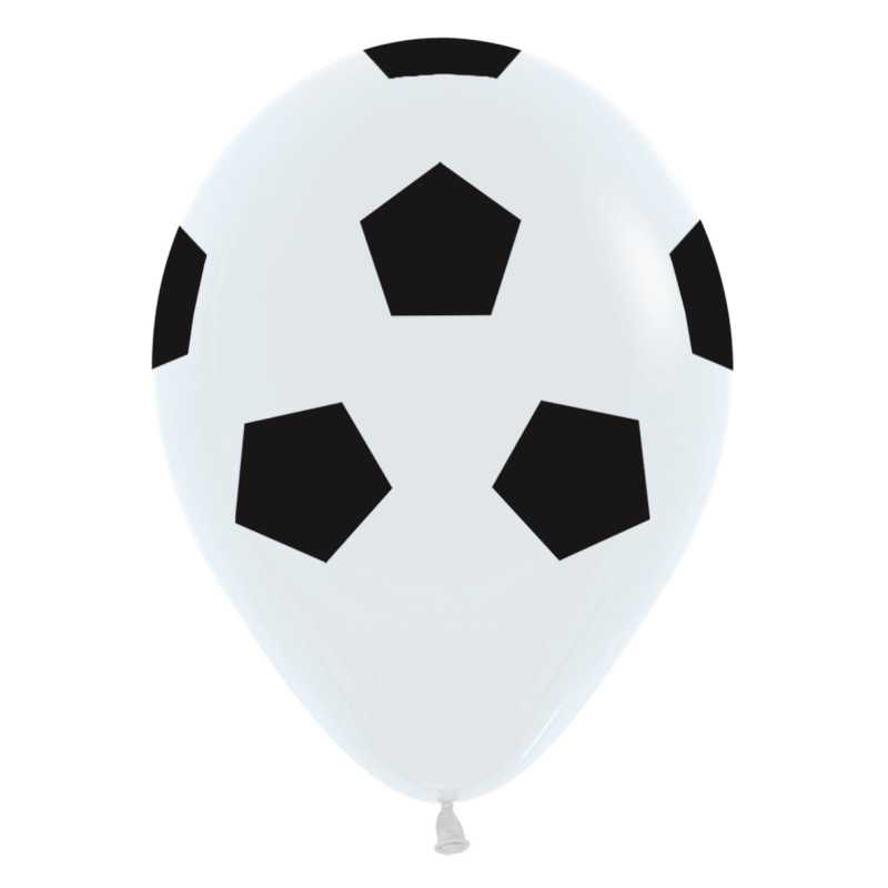 Ballons ronds 12" (30cm) imprimés Football blanc (White 005) – 25 Pcs