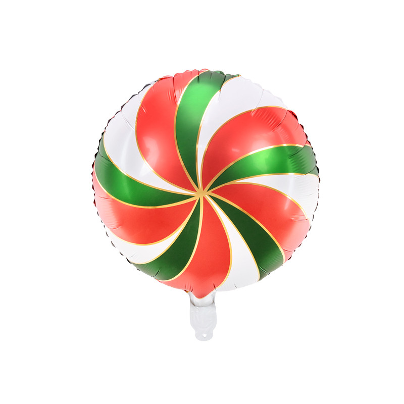 Ballon rond aluminium Candy blanc givré rouge, vert et doré 35cm